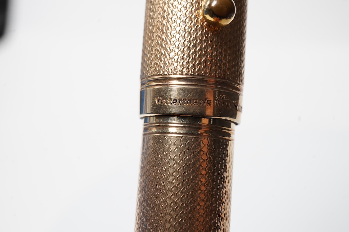 A large Waterman fully covered gold filled fountain pen, lever filler, in fine barley pattern - No.2 Waterman nib